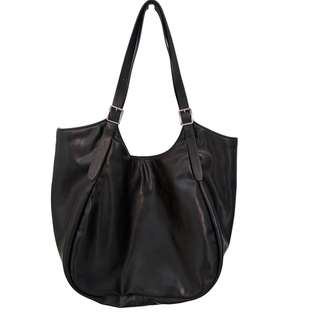 Rebecca Minkoff Black Leather Hobo Shoulder Bag Silver Hardware Buckle Straps - Picture 3 of 3